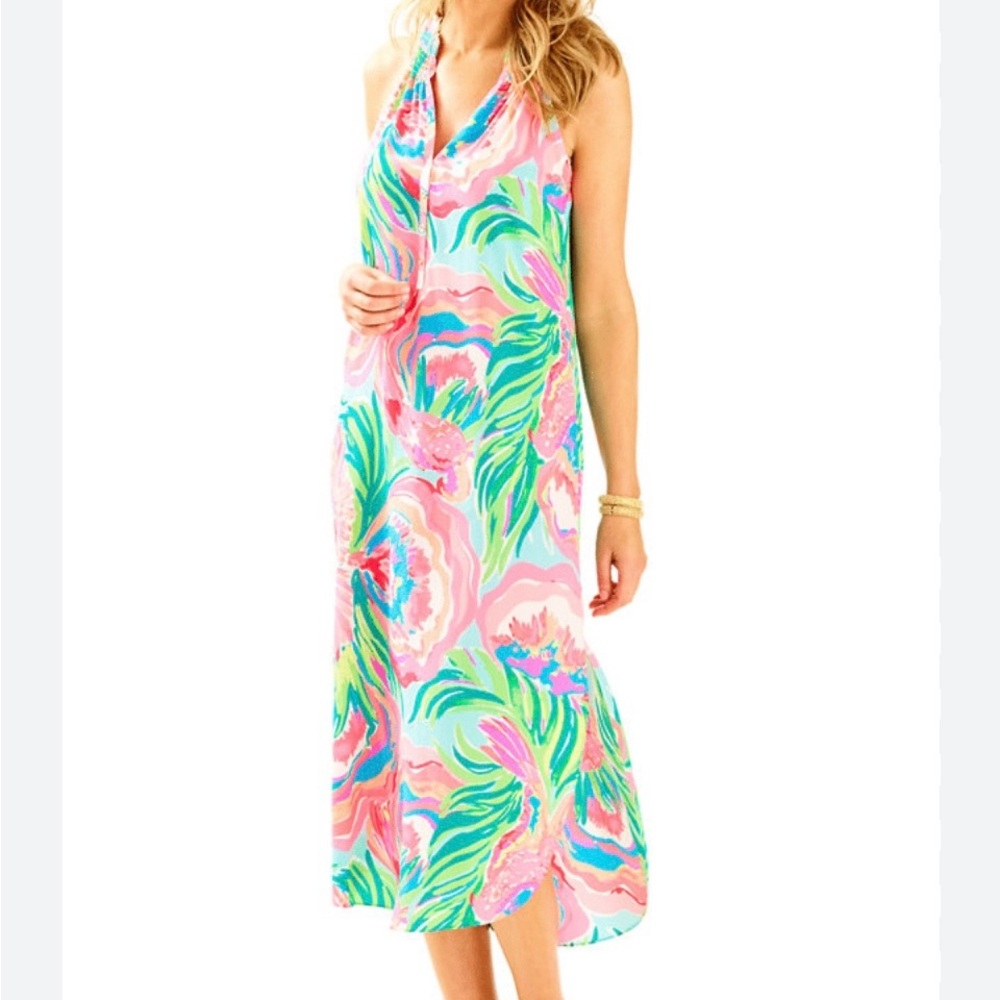 Lilly Pulitzer Bailey Silk Midi Dress Serene Blue